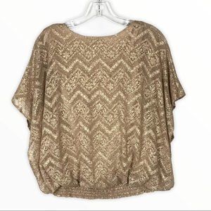 Onyx Nite | Champagne Glitter Flutter Sleeve Top S